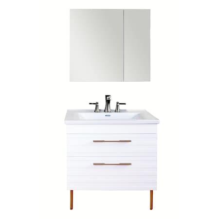 Anacapa 32 In. W Wall Mounted Vanity Set With Integrated Basin And Medicine Cabinet In Glossy White